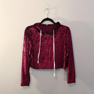 Crushed Velvet Cropped Hoodie